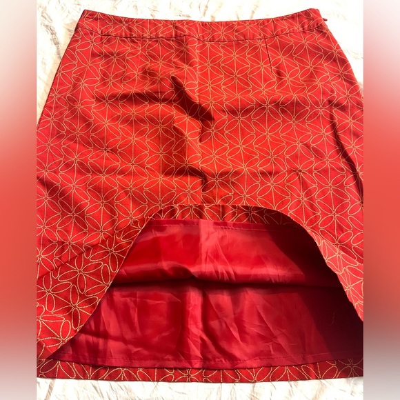 Boden Elegant Red-Orange Patterned Skirt Women’s Size 14R - Picture 12 of 14